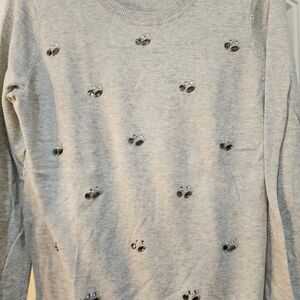 Merona Gray Embellished Crew Neck Sweater